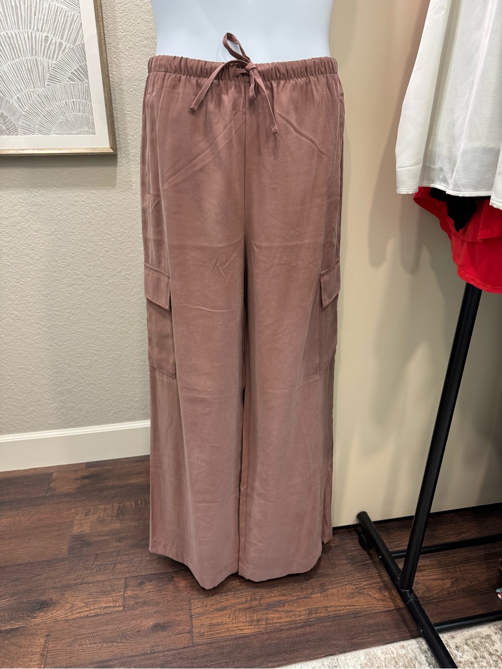 Wide-Leg Cargo Pants in Dusty Rose, Size M/Tall
